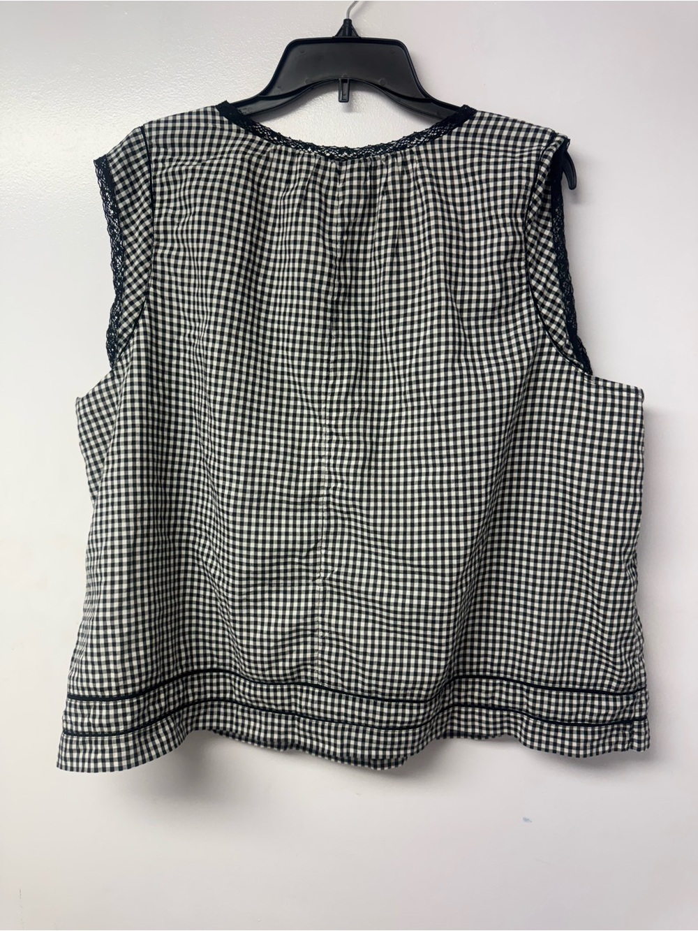 Lucky Brand Lace Trim Tank Top XXL Black Gingham Square Neck Cottagecore Boho - Picture 8 of 14